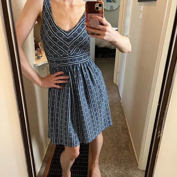 Maeve for anthropologie fit and flare blue and white dress. Maeve for anthropologie fit and flare blue and white dress.
